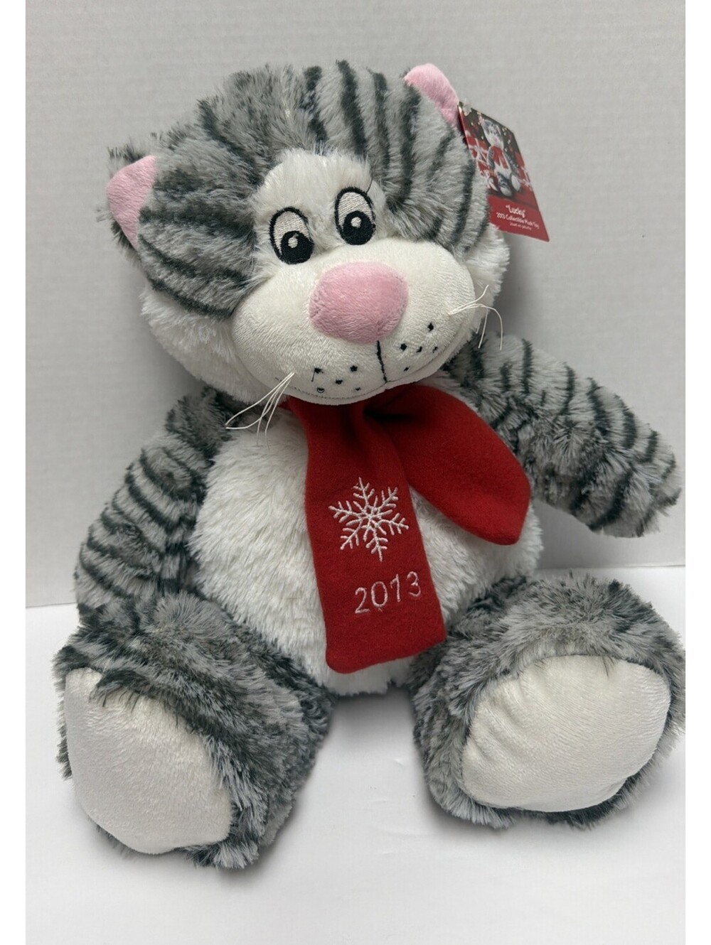PetSmart Plush Dog Toy Lucky the Cat Squeaker 12" Stuffed NWT Gray 2013 Tag On